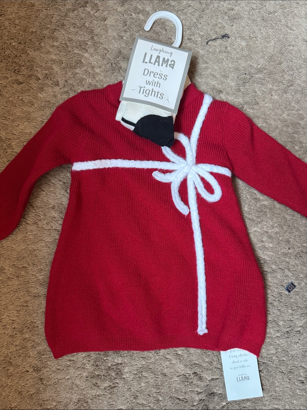 Red Knit Dress with White Bow Detail